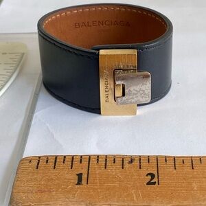 Balenciaga Gold Silver metal & black Leather clasp Bracelet